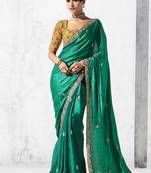 Teal fancy fabric embroidered contemporary saree