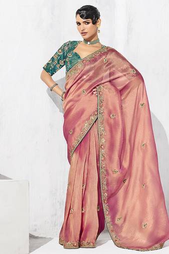 Pink fancy fabric embroidered contemporary saree