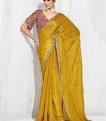 Mustard fancy fabric embroidered contemporary saree