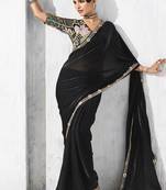 Black fancy fabric embroidered contemporary saree