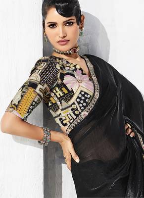 Black fancy fabric embroidered saree 2