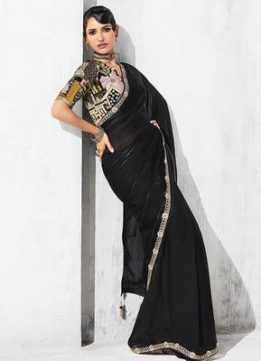 Black fancy fabric embroidered saree 3
