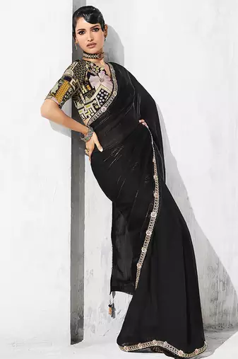 Black fancy fabric embroidered saree