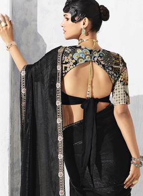 Black fancy fabric embroidered saree 4