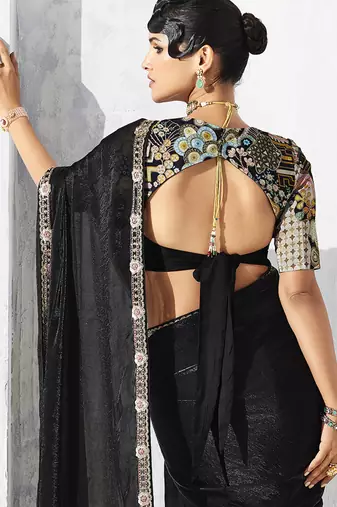 Black fancy fabric embroidered saree
