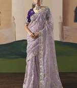 Embroidered lilac fancy fabric party designer saree