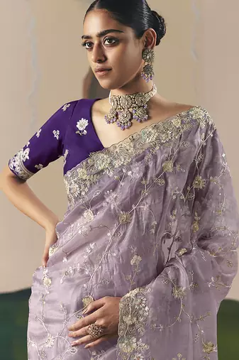Embroidered lilac fancy fabric saree