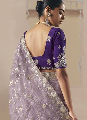 Embroidered lilac fancy fabric saree 3