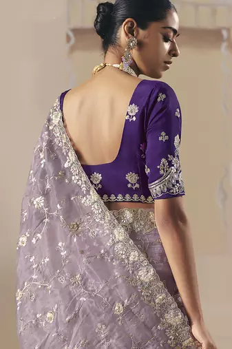 Embroidered lilac fancy fabric saree