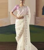 Embroidered off white fancy fabric party designer saree