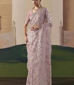 Embroidered light pink fancy fabric party designer saree