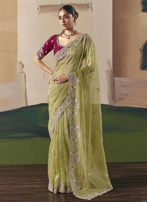 Embroidered pear fancy fabric saree 1