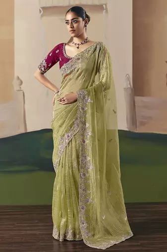 Embroidered pear fancy fabric party designer saree