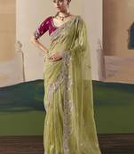 Embroidered pear fancy fabric party designer saree