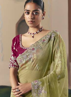 Embroidered pear fancy fabric saree 2