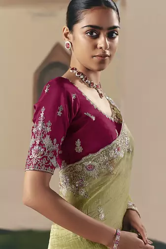 Embroidered pear fancy fabric saree