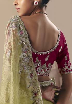 Embroidered pear fancy fabric saree 4