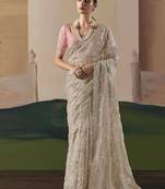 Embroidered cream fancy fabric party designer saree