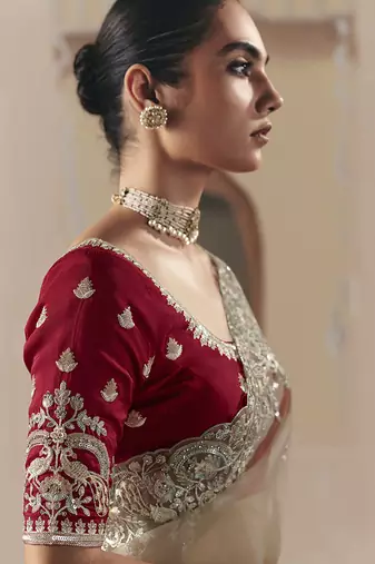 Embroidered beige fancy fabric saree