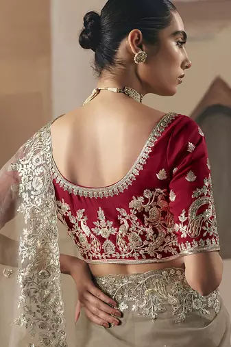 Embroidered beige fancy fabric saree