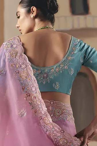 Embroidered pink fancy fabric saree