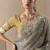Embroidered grey fancy fabric party designer saree