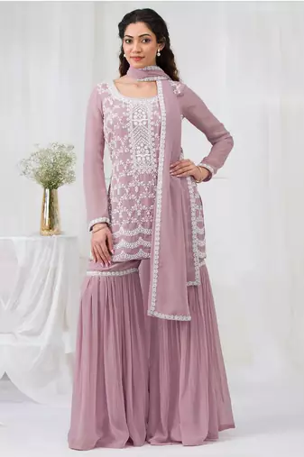 Pink color embroideried faux georgette salwar suit