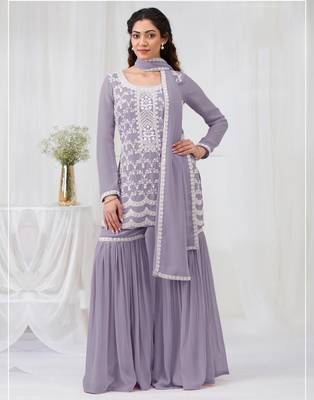Lavender embroidered faux geogette salwar suit 1