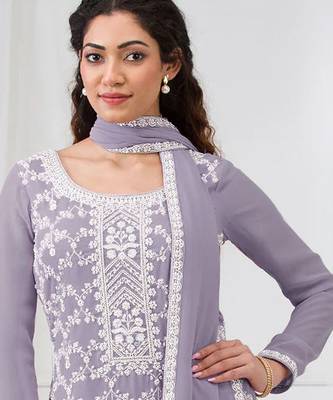 Lavender embroidered faux geogette salwar suit 2