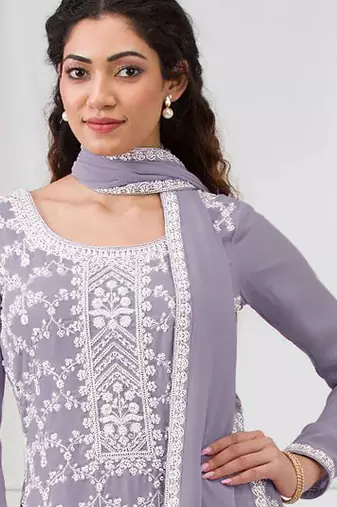 Lavender embroidered faux geogette salwar suit