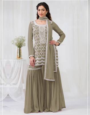 Mehendi embroidered faux georgette salwar suit 1