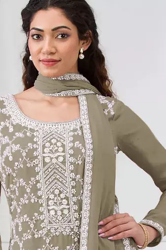 Mehendi embroidered faux georgette salwar suit