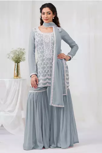 Sky blue embroideried faux georgette salwar suit