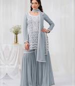 Sky blue embroideried faux georgette salwar suit