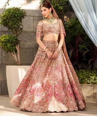 Cream Color Embroidery , Dori & Sequins Work  Slub Silk Lehenga Choli 1