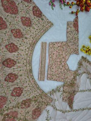 Cream Color Embroidery , Dori & Sequins Work  Slub Silk Lehenga Choli 4