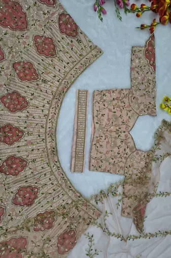 Cream Color Embroidery , Dori & Sequins Work  Slub Silk Lehenga Choli