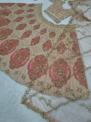 Cream Color Embroidery , Dori & Sequins Work  Slub Silk Lehenga Choli 5