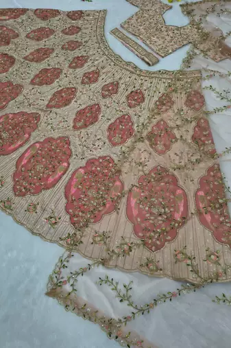 Cream Color Embroidery , Dori & Sequins Work  Slub Silk Lehenga Choli