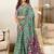green mulmul cotton printed fancy saree with blouse