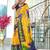yellow mulmul cotton printed fancy saree with blouse