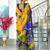 yellow mulmul cotton printed fancy saree with blouse