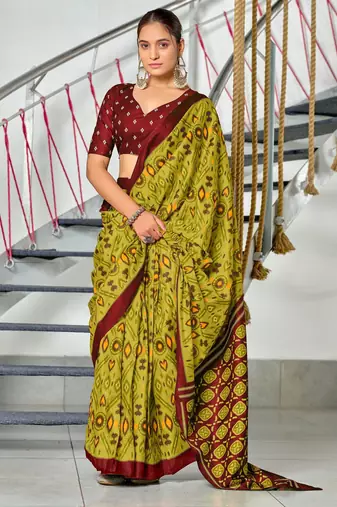 mehendi soft cotton printed fancy saree with blouse