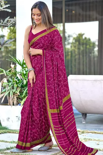 Pink soft cotton printed fancy saree with blouse