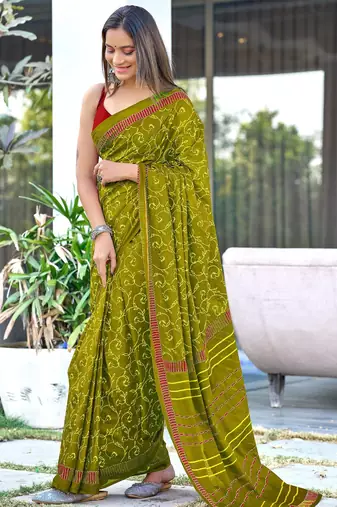 mehendi soft cotton printed fancy saree with blouse