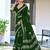 dark green soft cotton printed fancy saree with blouse