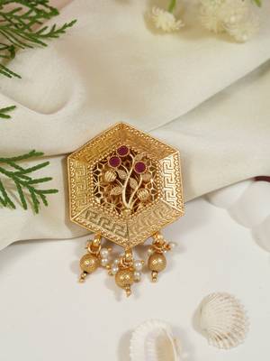 Gold plated traditional design with pearl saree pin/dress pins for women  1