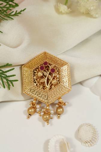 Gold plated traditional design with pearl saree pin/dress pins for women 