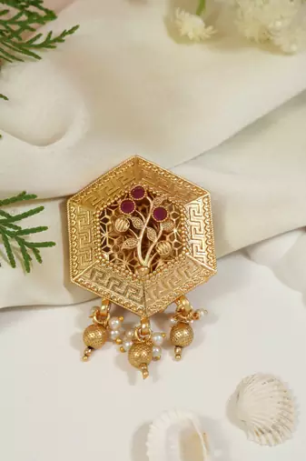 Gold plated traditional design with pearl saree pin/dress pins for women 