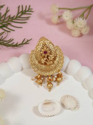 Gold plated traditional design with pearl saree pin/dress pins for women  1